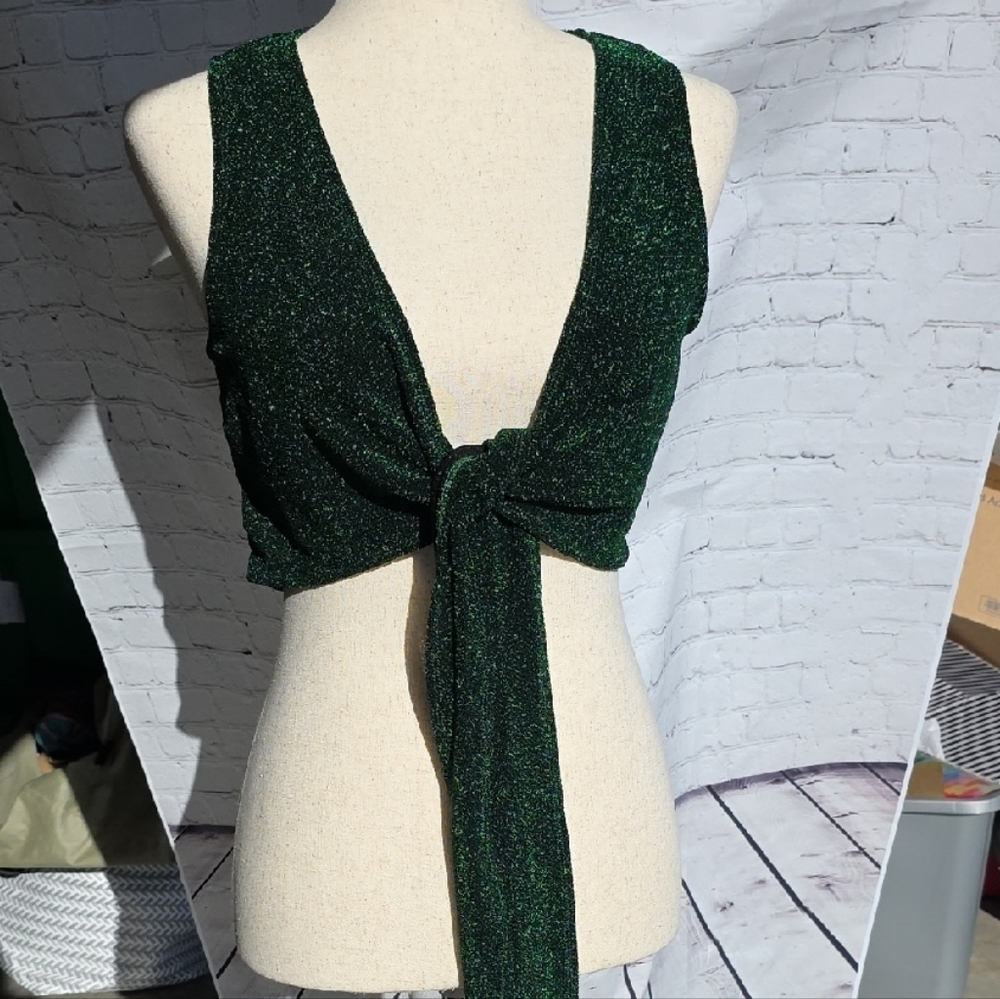 Shimmering Greenβ Tie-Front Crop Top Size L. Just In Time For St Patricks Day